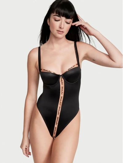 Боді Victoria’s Secret Logo Embroidery Unlined Underwire Teddy, Чорний