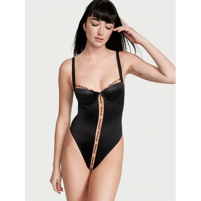 Боді Victoria’s Secret Logo Embroidery Unlined Underwire Teddy, Чорний
