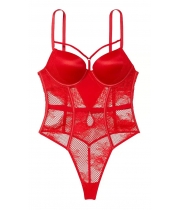 Мереживний боді з подвійним пушап Victoria’s Secret Bombshell Fishnet Floral Teddy, Червоний