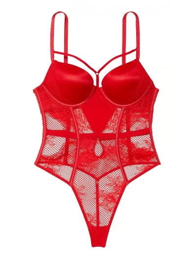Мереживний боді з подвійним пушап Victoria’s Secret Bombshell Fishnet Floral Teddy, Червоний