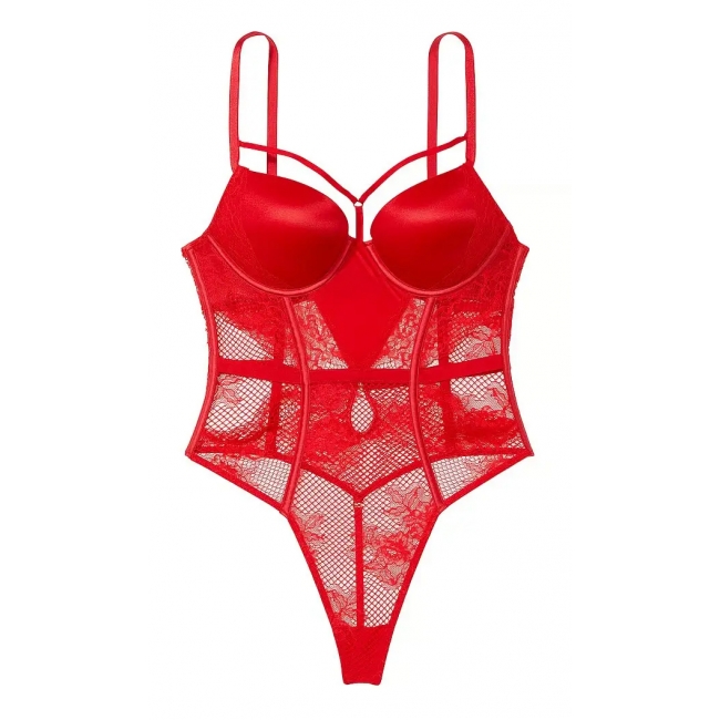 Мереживний боді з подвійним пушап Victoria’s Secret Bombshell Fishnet Floral Teddy, Червоний