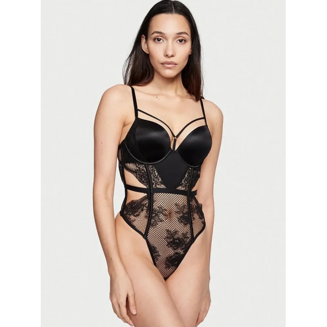 Мереживний боді з подвійним пушап Victoria’s Secret Bombshell Fishnet Floral Teddy, Чорний