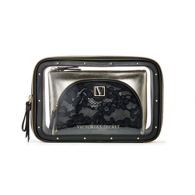 Косметичка 3 в 1 Victoria's Secret Beauty Bag Trio, Gold & Black
