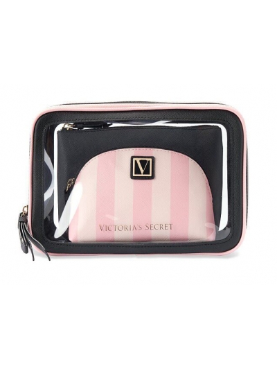 Косметичка 3 в 1 Victoria's Secret Beauty Bag Trio, Pink Stripe