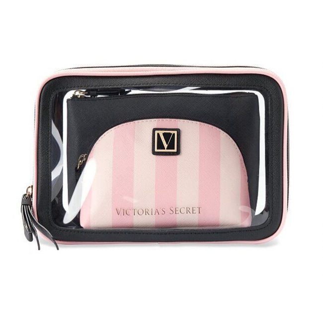 Косметичка 3 в 1 Victoria's Secret Beauty Bag Trio, Pink Stripe