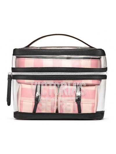 Косметичка 4-в-1 Victoria's Secret Beauty Bag, оригінальна рожева смужка з логотипом