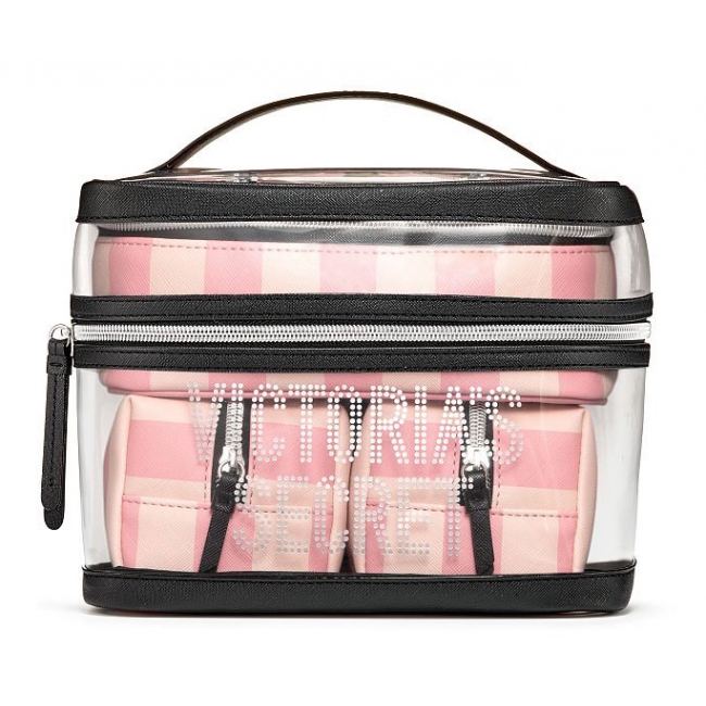 Косметичка 4-в-1 Victoria's Secret Beauty Bag, оригінальна рожева смужка з логотипом