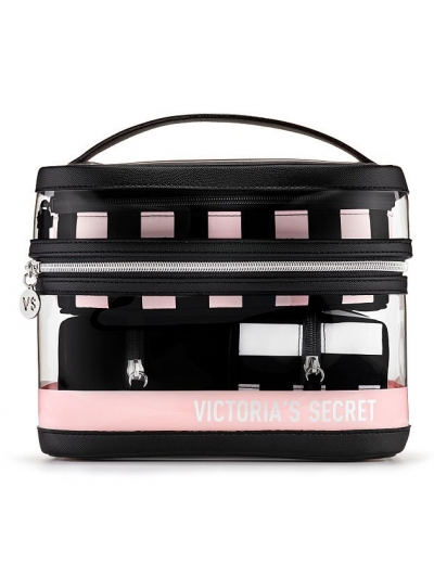 Косметичка 4-в-1 Victoria's Secret Beauty Bag, Pink and Black Stripe