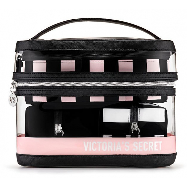 Косметичка 4-в-1 Victoria's Secret Beauty Bag, Pink and Black Stripe
