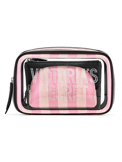 Косметичка 3 в 1 Victoria's Secret Beauty Bag Trio Logo Pink Stripe