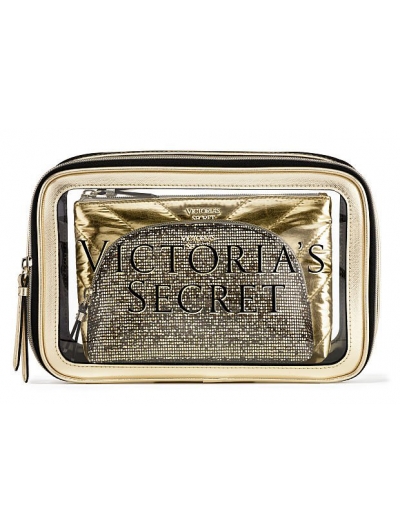 Косметичка 3 в 1 Victoria's Secret Beauty Bag Trio, Logo Gold