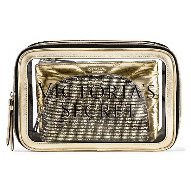 Косметичка 3 в 1 Victoria's Secret Beauty Bag Trio, Logo Gold