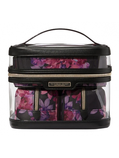 Косметичка 4-в-1 Victoria's Secret Beauty Bag, чорна з квітковим принтом