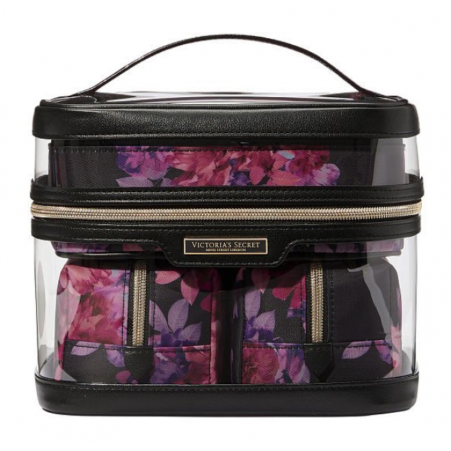 Косметичка 4-в-1 Victoria's Secret Beauty Bag, чорна з квітковим принтом