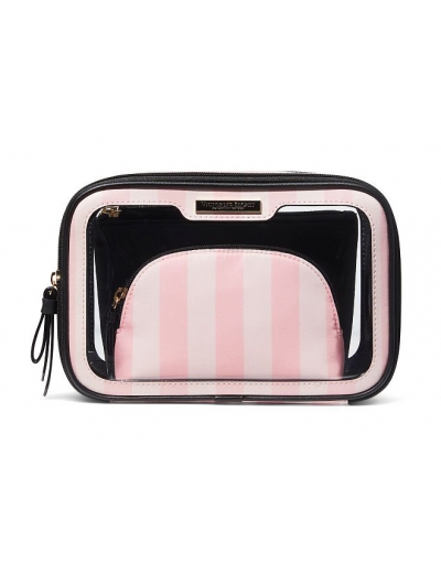 Косметичка в Рожеву Смужку 3 в 1 Victoria's Secret Beauty-To-Go Bag Trio, Iconic Stripe