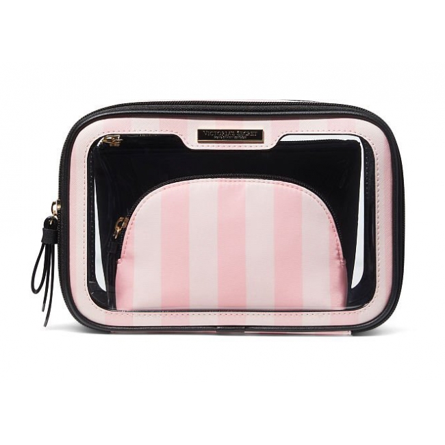 Косметичка в Рожеву Смужку 3 в 1 Victoria's Secret Beauty-To-Go Bag Trio, Iconic Stripe