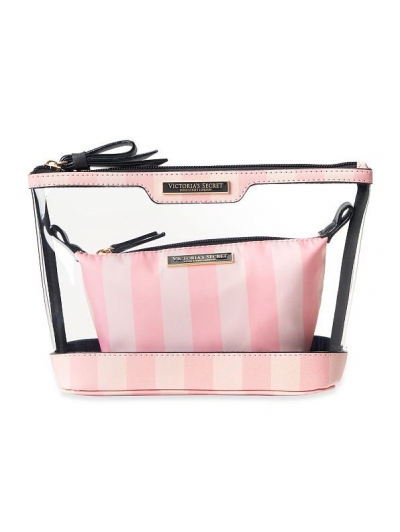 Косметичка в Рожеву Смужку 2 в 1 Victoria's Secret Beauty Bag Duo, Iconic Stripe