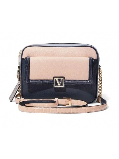 Сумка Victoria Secret The Victoria Top-Zip Crossbody, Темно-синя з персиковими вставками