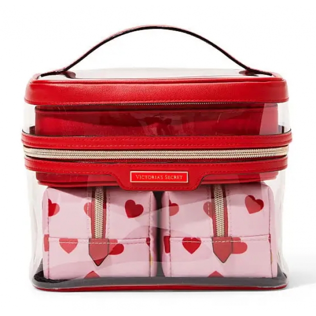 Косметичка 4-в-1 Victoria Secret Beauty Bag, Червоні серця