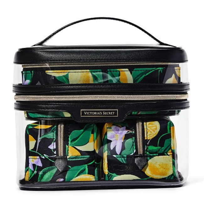 Косметичка 4-в-1 Victoria's Secret Beauty Bag, Чорна з лимонами