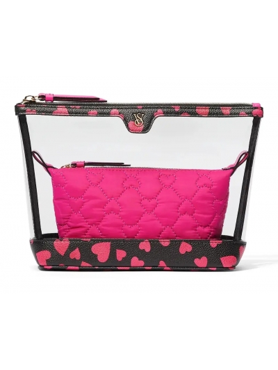 Косметичка 2 в 1 Victoria's Secret Beauty Bag Duo, Чорна з сердечками