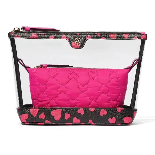 Косметичка 2 в 1 Victoria's Secret Beauty Bag Duo, Чорна з сердечками