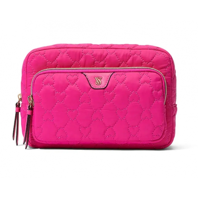 Косметичка Victoria's Secret Glam Bag, Ярко-рожева з серцями