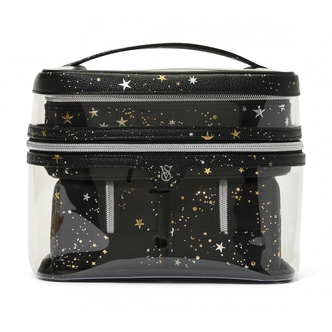 Косметичка 4-в-1 Victoria's Secret Beauty Bag, Чорна з зірками