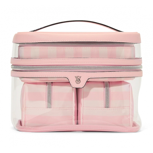 Косметичка у Рожеву Смужку Victoria's Secret 4-Piece Makeup Bag, Heritage Stripe