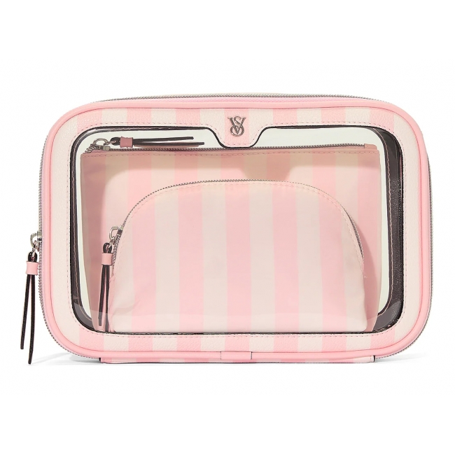 Косметичка у Рожеву Смужку 3 в 1 Victoria's Secret Beauty-To-Go Bag Trio, Heritage Stripe