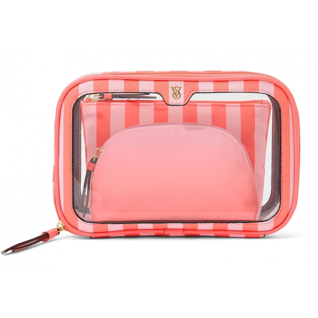 Косметичка у Рожеву Смужку 3 в 1 Victoria's Secret Beauty-To-Go Bag Trio, Помаранчева смужка