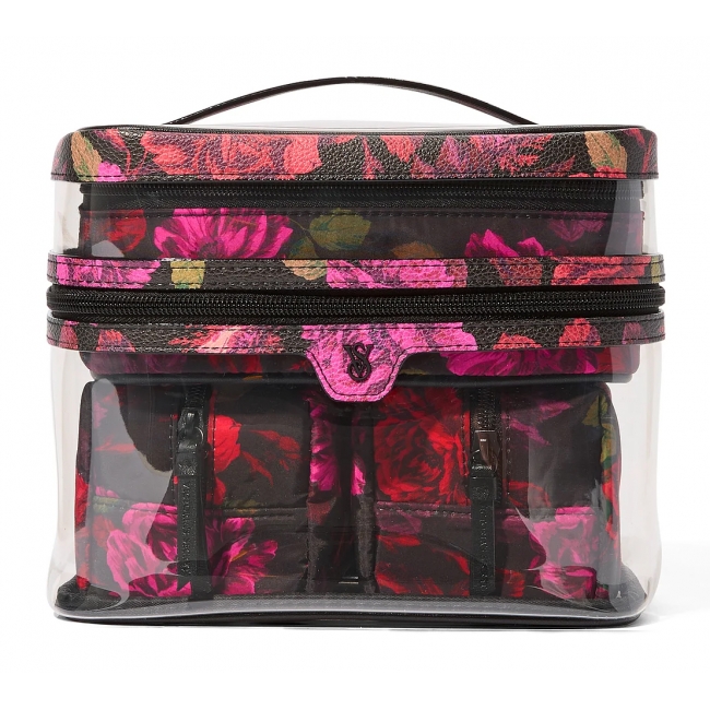 Косметичка 4-в-1 Victoria's Secret Beauty Bag, White Flowers, Black Floral