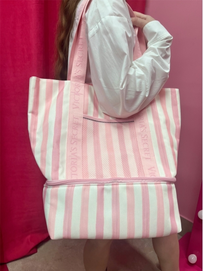 Сумка кулер Victoria’s Secret Pink Stripe Cooler Tote Bag, рожева смужка