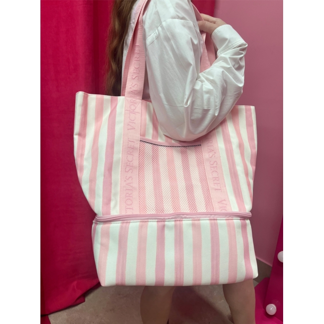 Сумка кулер Victoria’s Secret Pink Stripe Cooler Tote Bag, рожева смужка