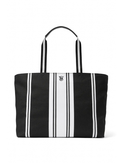 Сумка пляжна Victoria’s Secret Black & White striped Tote Bag, Чорна з білим