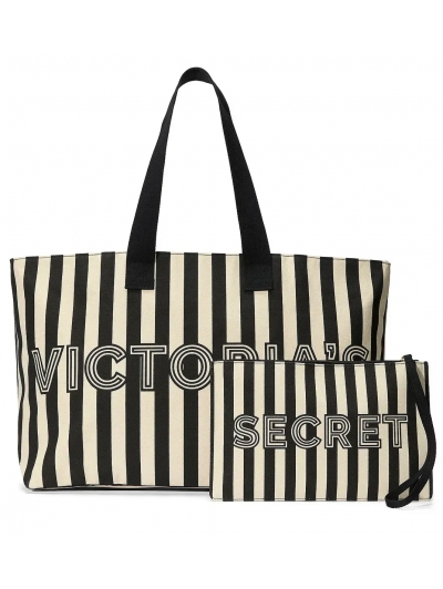 Сумка пляжна з косметичкою Victoria’s Secret Graphic Stripe Tote Bag, Смугаста