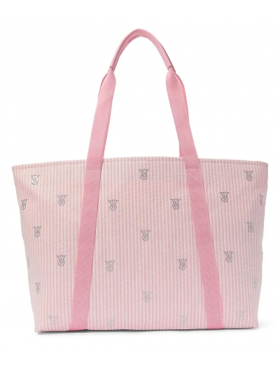 Сумка пляжна Victoria’s Secret Pink Stripes Tote Bag, Рожева смужка з лого VS