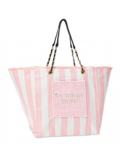 Пляжна Сумка зі смужками Victoria's Secret Stripe Pink Tote