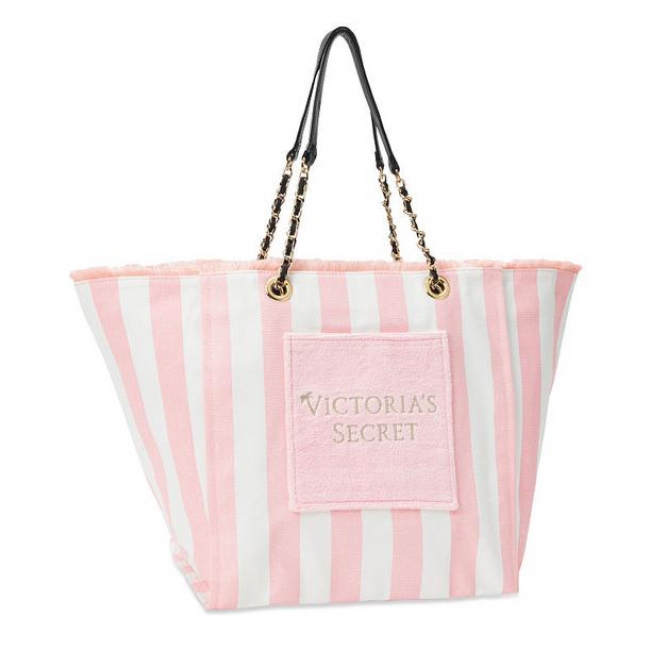 Пляжна Сумка зі смужками Victoria's Secret Stripe Pink Tote