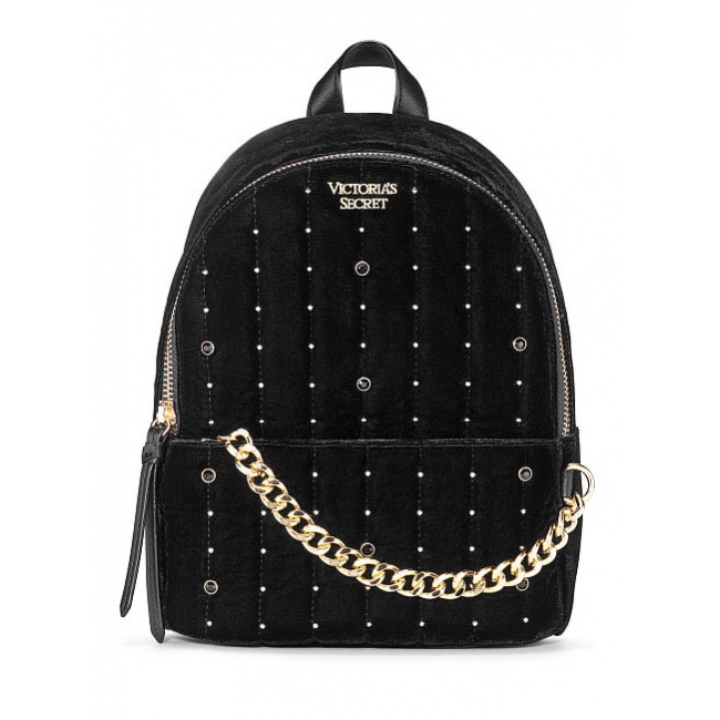 Рюкзак Victoria's Secret Velvet V-Quilt Small City Backpack, Black rhinestones