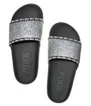 Шльопанці SINGLE STRAP SLIDE від PINK чорні зі сріблом