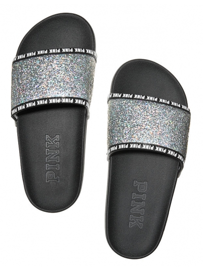 Шльопанці SINGLE STRAP SLIDE від PINK чорні зі сріблом