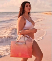 Пляжна Сумка Victoria's Secret Canvas Tote з коралово-рожевим принтом та канатними ручками