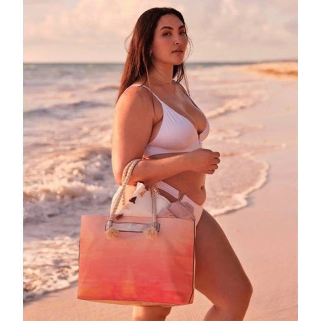 Пляжна Сумка Victoria's Secret Canvas Tote з коралово-рожевим принтом та канатними ручками
