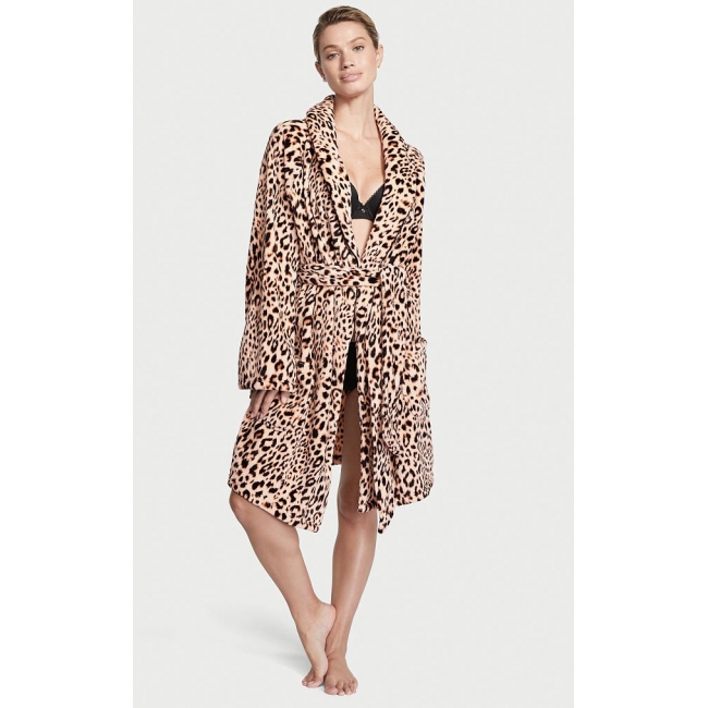 Халат Вікторія Сикрет Plush Short Cozy Robe, Leopard Print