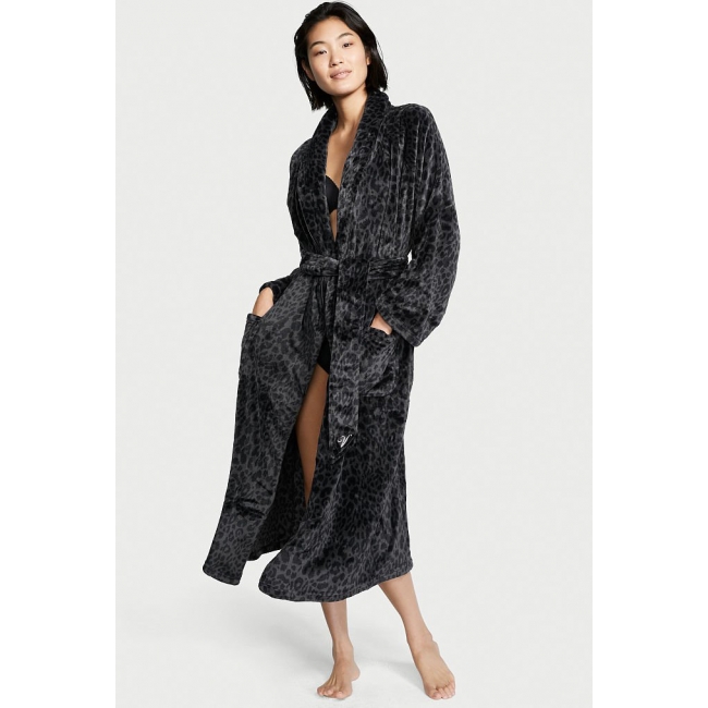 Халат Victoria's Secret Plush Long Robe, Black Leopard