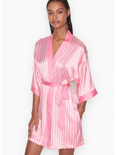 Смугастий Атласний Халат-Кімоно Victoria's Secret, Pink Stripe