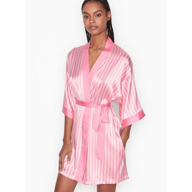 Смугастий Атласний Халат-Кімоно Victoria's Secret, Pink Stripe