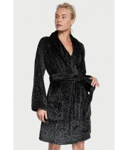 Халат Вікторія Сикрет Plush Short Cozy Robe, Black Leopard