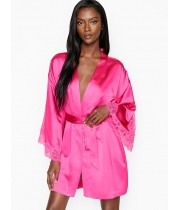 Атласний Халат-Кімоно Victoria's Secret з мереживними вставками, Bright Pink